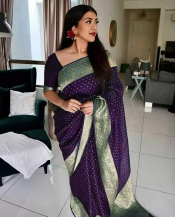 GEORGEOUS LICHI SILK JACQUARD WORK SAREE WITH UNSTITCHED BLOUSE PURPLE
