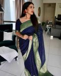 GEORGEOUS LICHI SILK JACQUARD WORK SAREE WITH UNSTITCHED BLOUSE BLUE