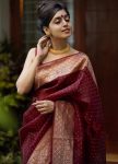 GEORGEOUS LICHI SILK JACQUARD WORK SAREE WITH UNSTITCHED BLOUSE BROWN