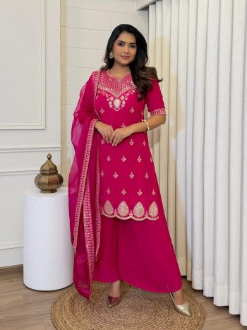 DESIGNER GEORGETTE EMBROIDERY SEQUENCE WORK TOP PALAZZO WITH DUPATTA RANI