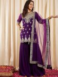 DESIGNER GEORGETTE EMBROIDERY SEQUENCE WORK TOP PALAZZO WITH DUPATTA PURPLE