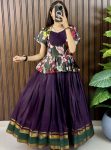 GORGEOUS COTTON SILK DIGITAL PRINT AND HEAVY ZARI BORDER GOWN WITH JACKET PURPLE