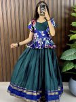 GORGEOUS COTTON SILK DIGITAL PRINT AND HEAVY ZARI BORDER GOWN WITH JACKET TEAL
