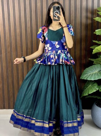 GORGEOUS COTTON SILK DIGITAL PRINT AND HEAVY ZARI BORDER GOWN WITH JACKET TEAL