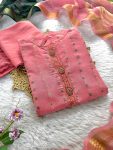 GORGEOUS JACQUARD COTTON HANDWORK KURTI PENT WITH DUPATTA FESTIVE WEAR WHOLESALE PRICE ETHNIC GARMENT(36)