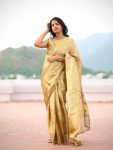 LATEST BANARASI SILK GOLDEN ZARI WEAVING WORK SAREE WITH UNSTITCHED BLOUSE WEDDING WEAR WHOLESALE PRICE ETHNIC GARMENT (13)
