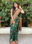 LATEST BANARASI SOFT SILK WEAVING WORK SAREE WITH UNSTITCHED BLOUSE GREEN