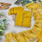 LATEST CHANDERI HAND WORK AND THREAD WORK TOP BOTTOM WITH DUPATTA OFFICE WEAR WHOLESALE PRICE ETHNIC GARMENT (1)