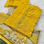 LATEST CHANDERI HAND WORK AND THREAD WORK TOP BOTTOM WITH DUPATTA OFFICE WEAR WHOLESALE PRICE ETHNIC GARMENT (1)