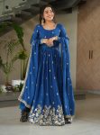 LATEST CHINON EMBROIDERY ZARI SEQUENCE WORK GOWN WITH DUPATTA BLUE