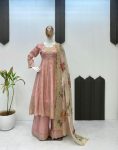 LATEST CHINON SEQUENCE EMBROIDERY WORK TOP PALAZZO WITH DUPATTA PINK