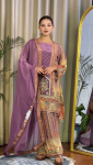 LATEST CHINON SILK DIGITAL PRINT WITH REAL MIRROR HAND WORK TOP PALAZZO WITH DUPATTA VIOLET