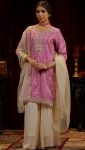 LATEST CHINON SILK EMBROIDERY SEQUENCE WORK WITH CODING WORK TOP PALAZZO WITH DUPATTA BABY PINK