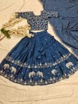 LATEST CHINON  SILK EMBROIDERY WORK  KID'S LEHANGA CHOLI WITH DUPATTA NAVY BLUE
