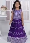 LATEST CHINON SILK SEQUENCE EMBROIDERY WORK KID'S LEHENGA CHOLI WITH DUPATTA PURPLE