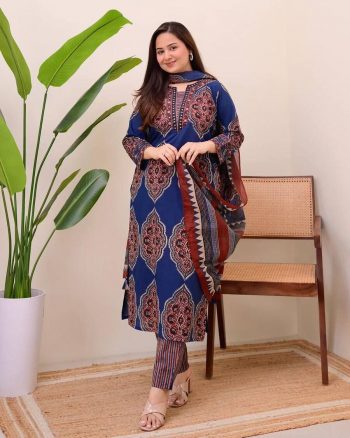 LATEST COTTON DIGITAL PRINT WITH SEQUENCE WORK TOP BOTTOM WITH DUPATTA BLUE