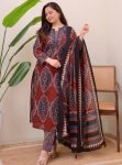 LATEST COTTON DIGITAL PRINT WITH SEQUENCE WORK TOP BOTTOM WITH DUPATTA BROWN