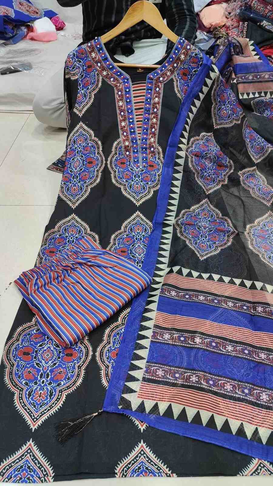 LATEST COTTON DIGITAL PRINT WITH SEQUENCE WORK TOP BOTTOM WITH DUPATTA CASUAL WEAR WHOLESALE PRICE ETHNIC GARMENT (19)