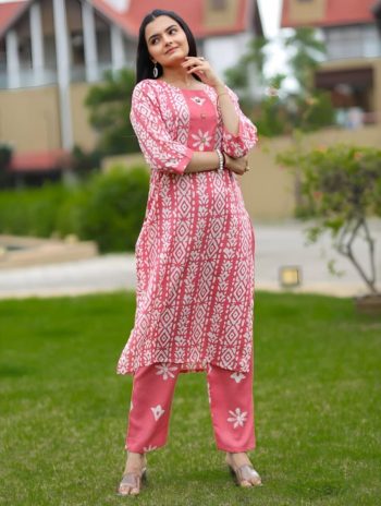 LATEST COTTON PRINTED TOP BOTTOM SET PINK