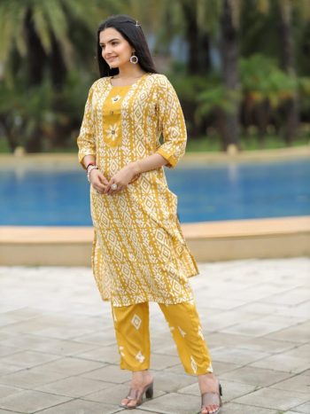 LATEST COTTON PRINTED TOP BOTTOM SET YELLOW