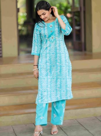 LATEST COTTON PRINTED TOP BOTTOM SET  SKY