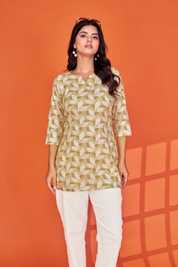 LATEST COTTON PRINTED WORK TOP MUSTARD