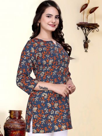 LATEST COTTON PRINTED WORK TOP BROWN