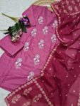 LATEST COTTON SEQUENCE EMBROIDERY WORK TOP BOTTOM WITH DUPATTA CASUAL WEAR WHOLESALE PRICE ETHNIC GARMENT (8)