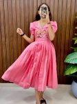 LATEST COTTON SILK HANDWORK ONE PIECE DRESS PINK