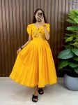 LATEST COTTON SILK HANDWORK ONE PIECE DRESS YELLOW