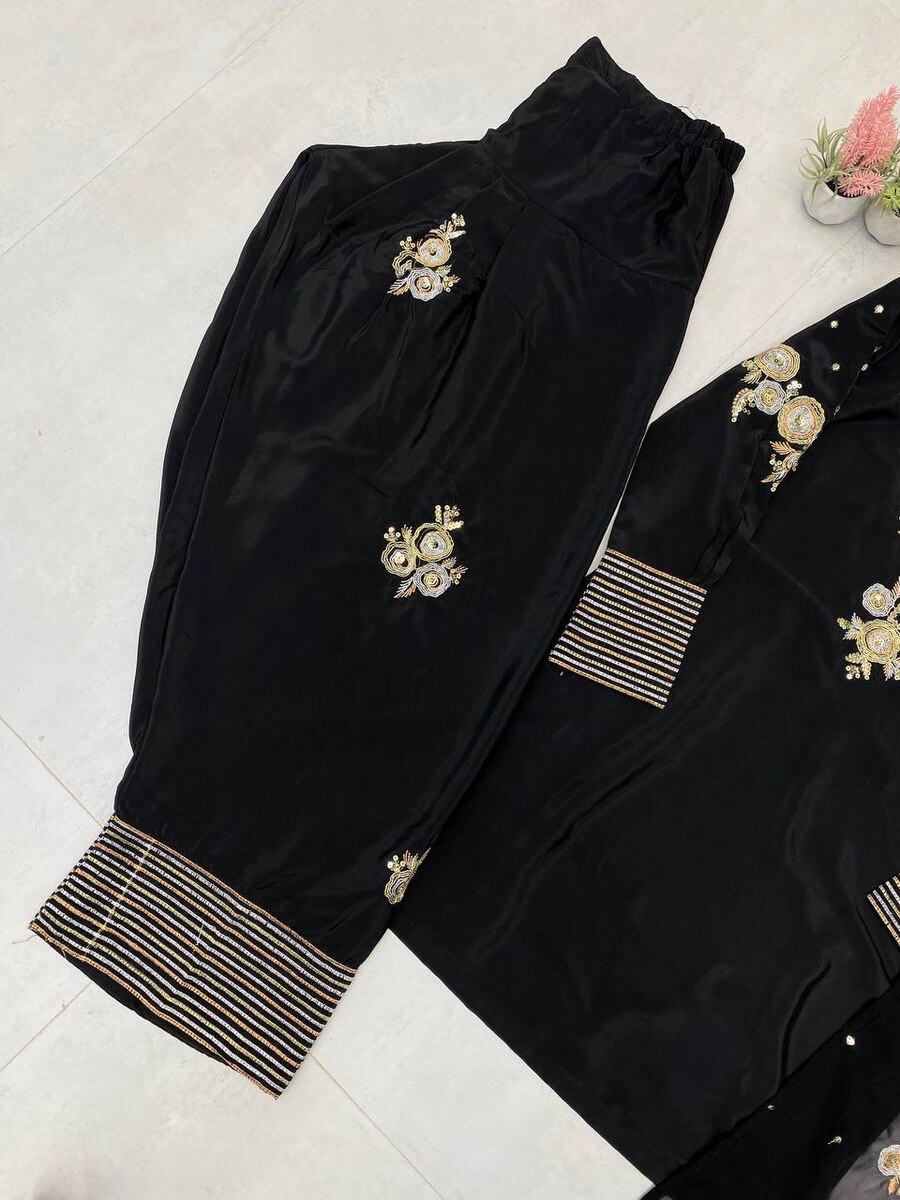 LATEST CREPE SILK SEQUENCE EMBROIDERY WORK TOP PATIYALA WITH DUPATTA PARTY WEAR WHOLESALE PRICE ETHNIC GARMENT (15)
