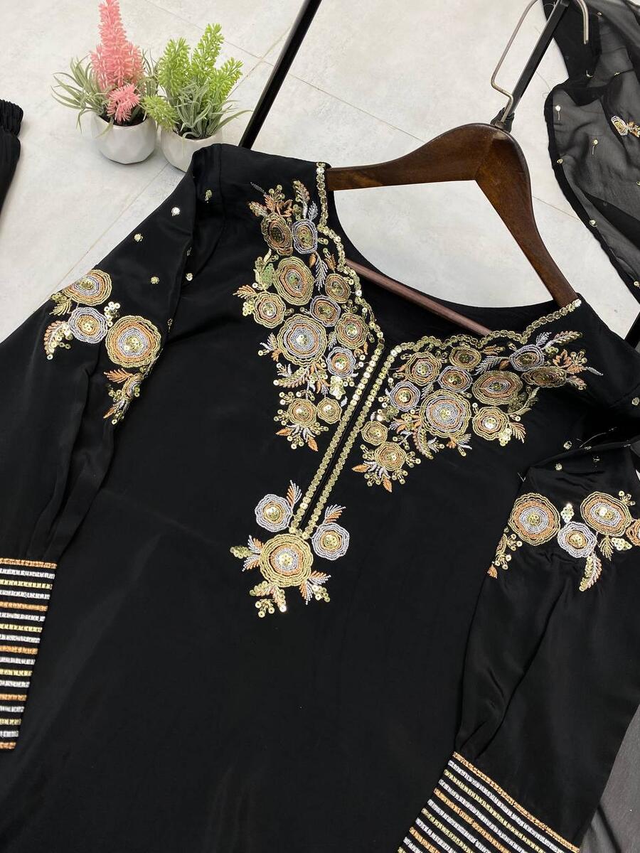 LATEST CREPE SILK SEQUENCE EMBROIDERY WORK TOP PATIYALA WITH DUPATTA PARTY WEAR WHOLESALE PRICE ETHNIC GARMENT (27)