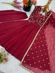 LATEST CRUNCHY SILK LACE BORDER WORK GOWN BOTTOM WITH DUPATTA PARTY WEAR WHOLESALE PRICE ETHNIC GARMENT (3)