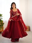 LATEST CRUNCHY SILK LACE BORDER WORK GOWN BOTTOM WITH DUPATTA MAROON