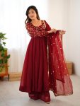LATEST CRUNCHY SILK LACE BORDER WORK GOWN BOTTOM WITH DUPATTA PARTY WEAR WHOLESALE PRICE ETHNIC GARMENT (3)