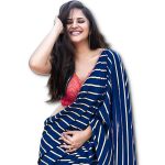 LATEST DOLA SILK FOILS PRINT SAREE WITH UNSTITCHED BLOUSE NAVY BLUE
