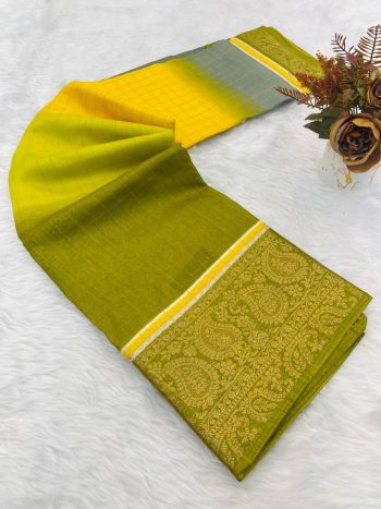 LATEST DOLA SILK JACQUARD PRINT WITH DESIGNER PALLU WORK SAREE WITH UNSTITCHED BLOUSE MULTI