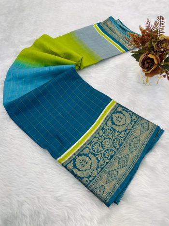 LATEST DOLA SILK JACQUARD PRINT WITH DESIGNER PALLU WORK SAREE WITH UNSTITCHED BLOUSE MULTI