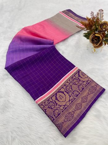 LATEST DOLA SILK JACQUARD PRINT WITH DESIGNER PALLU WORK SAREE WITH UNSTITCHED BLOUSE MULTI