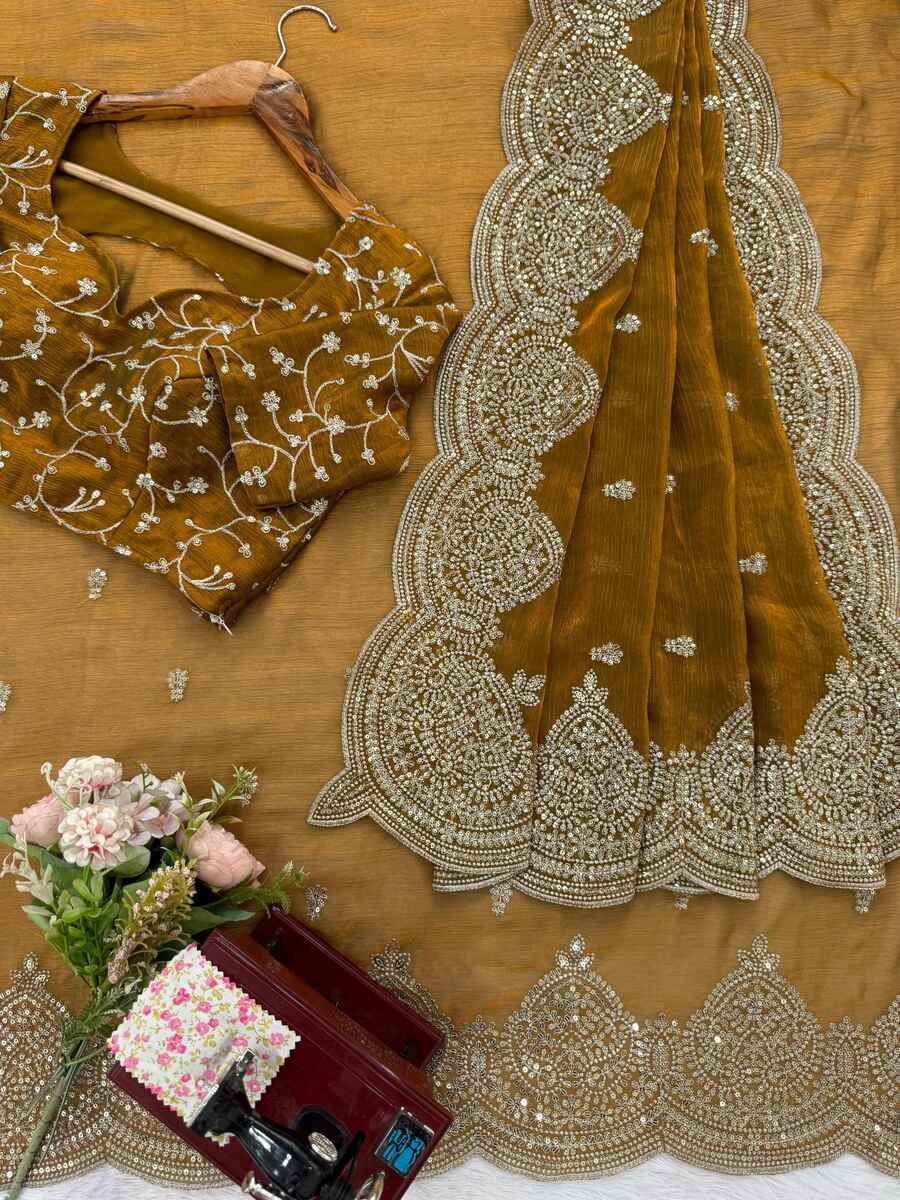 LATEST FENDY CHIFFON THREAD & SEQUENCE EMBROIDERY WORK SAREE WITH UNSTITCHED BLOUSE PARTY WEAR WHOLESALE PRICE ETHNIC GARMENT (11)