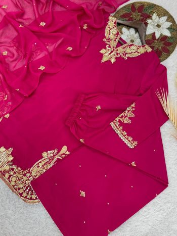 LATEST FRENCH CREPE EMBROIDERY SEQUENCE WORK TOP PALAZZO WITH DUPATTA RANI