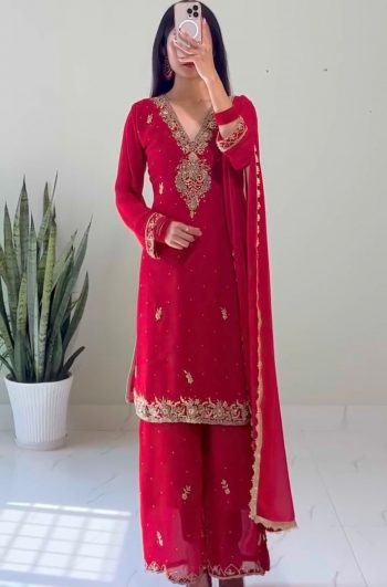 LATEST GEORGETTE EMBROIDERY AND CODING DORI SEQUENCE WORK TOP PALAZZO WITH DUPATTA RANI