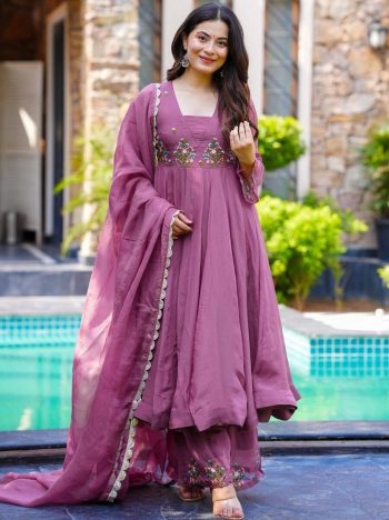 LATEST GEORGETTE EMBROIDERY WORK GOWN BOTTOM WITH DUPATTTA BABY PINK