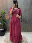 LATEST GEORGETTE HAND WORK ONE PEICE DRESS PINK