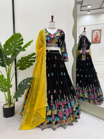 LATEST GEORGETTE SEQUENCE WORK LEHENGA CHOLI DUPATTA BLACK