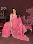 LATEST GEORGETTE SILK EMBROIDERY WORK SAREE WITH UNSTITCHED BLOUSE PARTY WEAR WHOLESALE PRICE ETHNIC GARMENT (1)