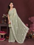 LATEST GEORGETTE SILK EMBROIDERY  WORK  SAREE WITH UNSTITCHED BLOUSE PISTA