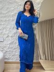 LATEST GEORGETTE THREAD EMBROIDERY WORK KURTI WITH PALAZZO BLUE