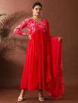 LATEST GEORGETTE WITH CREPE PRINTED WORK ALIA CUT TOP BOTTOM WITH DUPATTA RED