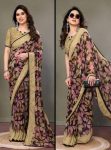LATEST HEAVY CHIFFON DIGITAL PRINT WITH LACE WORK SAREE WITH UNSTITCHED BLOUSE GOLD